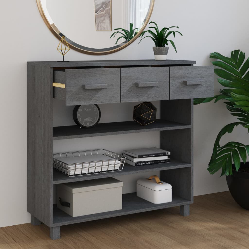 vidaXL طاولة كونسول رمادي داكن 90×35×90 سم خشب صنوبر صلب