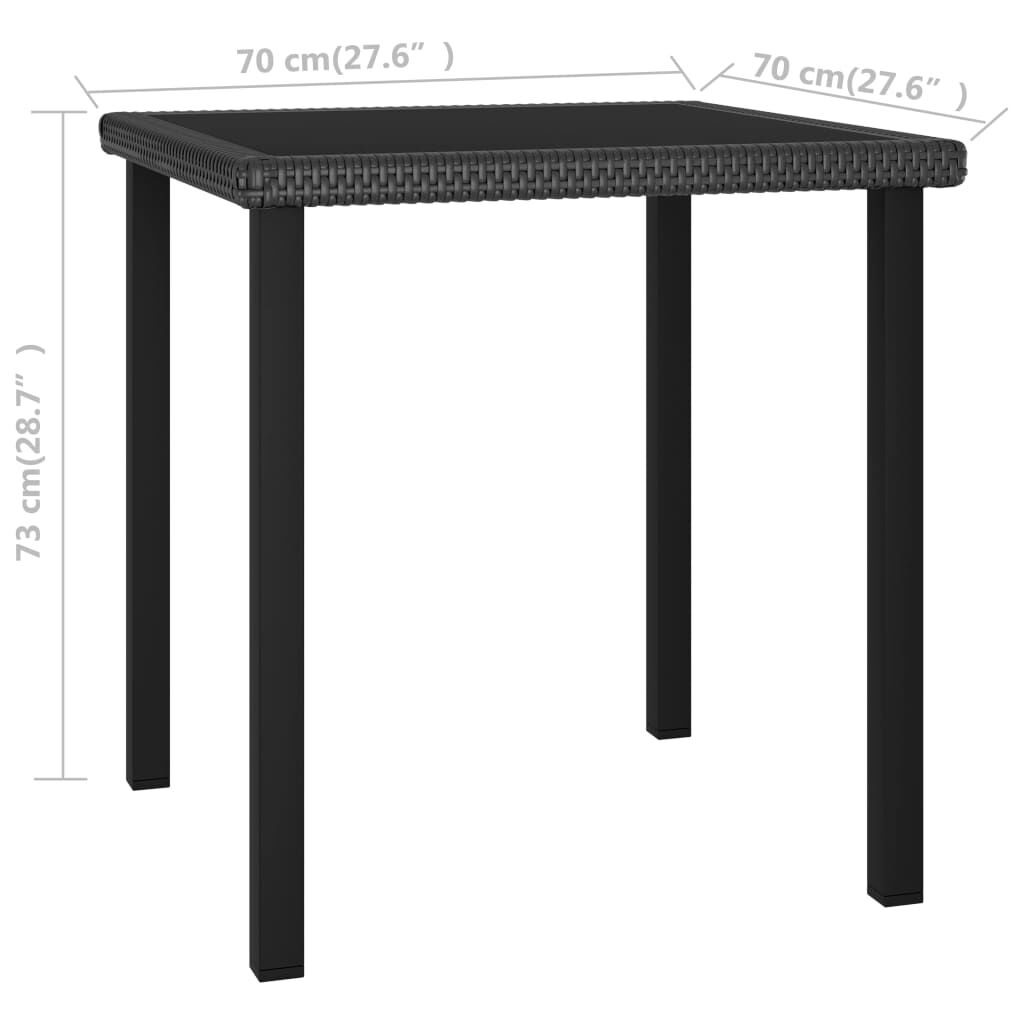 vidaXL طاولة سفرة حديقة أسود 70×70×73 سم بولي روطان