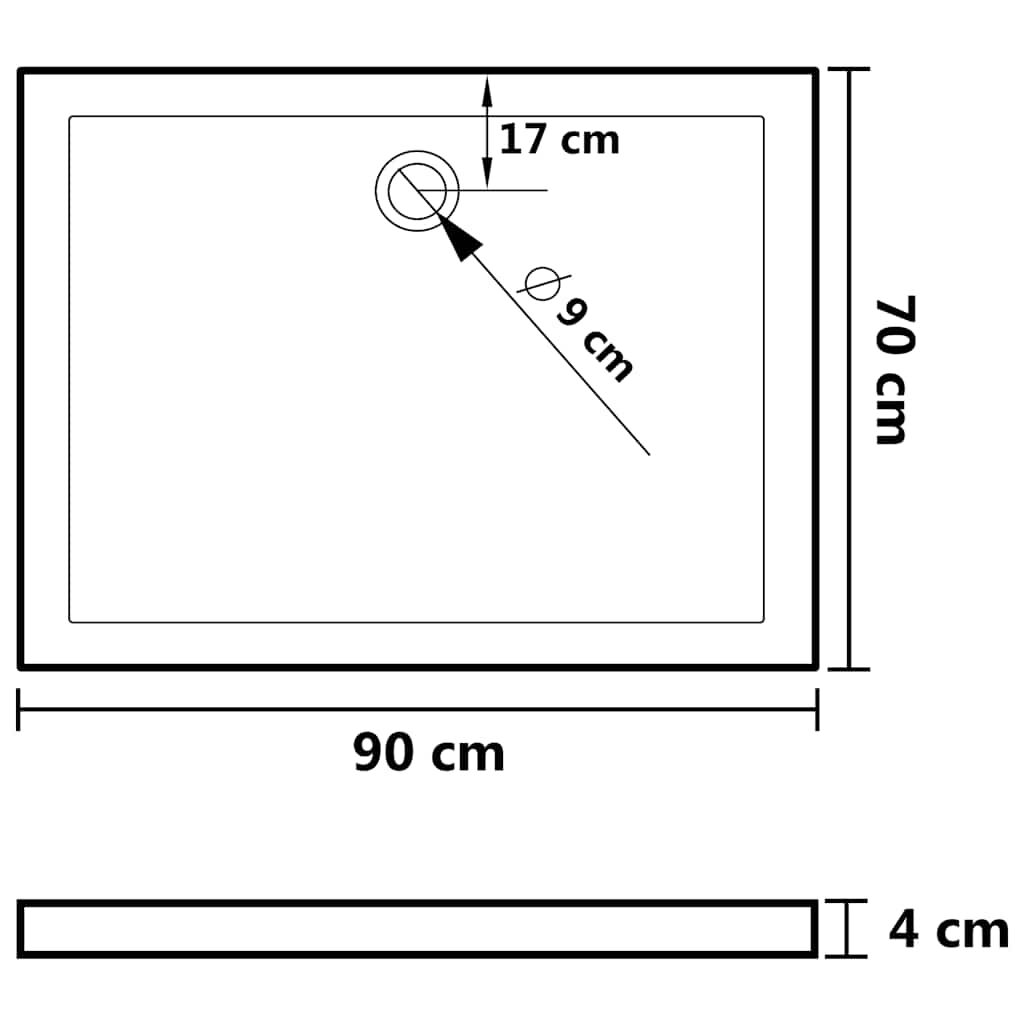 vidaXL قاعدة دش ABS مستطيلة 70×90 سم