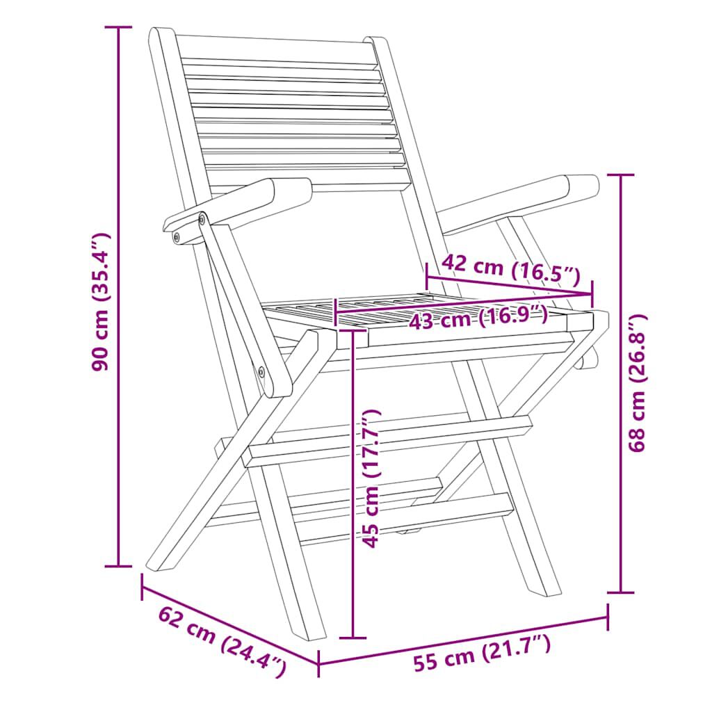 vidaXL كراسي حديقة قابلة للطي 6 ق 55x62x90 سم خشب ساج صلب