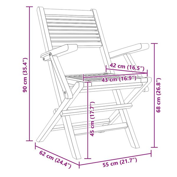 vidaXL كراسي حديقة قابلة للطي 6 ق 55x62x90 سم خشب ساج صلب