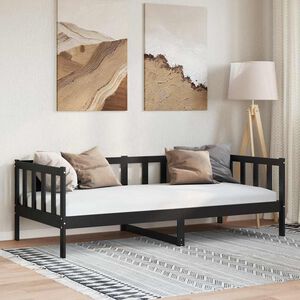 vidaXL سرير نهاري خشب صنوبر صلب أسود 90&times;200 سم