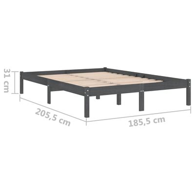 vidaXL إطار سرير خشب صنوبر صلب رمادي 180×200 سم 6FT سوبر كينج