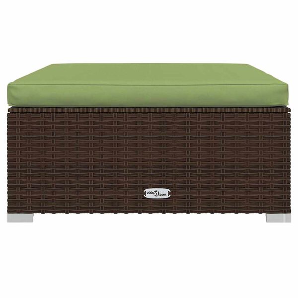 vidaXL مسند قدم حديقة مع وسادة بني 70×70×30 سم بولي روطان