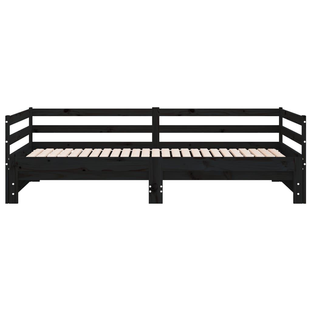 vidaXL سرير نهاري قابل للسحب خشب صنوبر صلب أسود 2×(90×200) سم