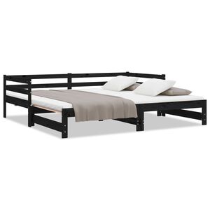vidaXL سرير نهاري قابل للسحب خشب صنوبر صلب أسود 2&times;(90&times;200) سم