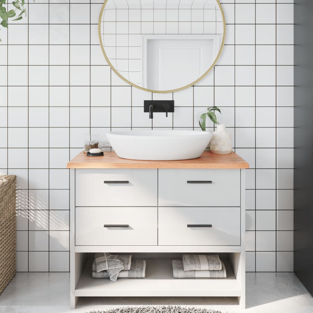 vidaXL سطح طاولة كاونتر حمام لون بني فاتح 2x40x100 سم خشب صلب معالج