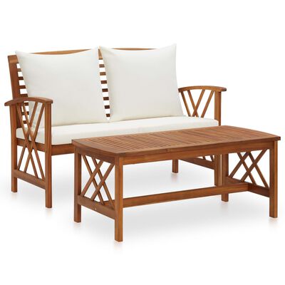 vidaXL طقم قطعتين أريكة جلسة حديقة مع وسائد خشب أكاسيا صلب