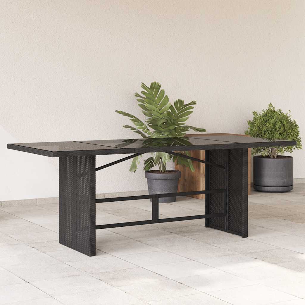 vidaXL طاولة حديقة وسطح زجاجي لون أسود 74x80x190 سم بولي روطان