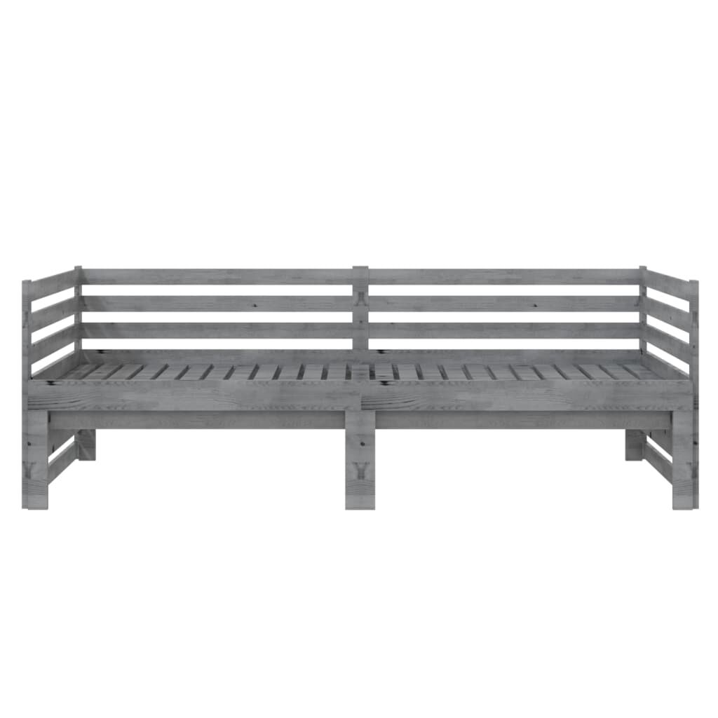 vidaXL سرير نهاري قابل للسحب خشب صنوبر صلب رمادي 2×(90×200) سم