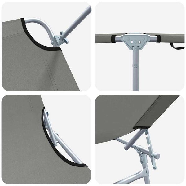 vidaXL كرسي تشمس قابل للطي مع ظلة فولاذ رمادي