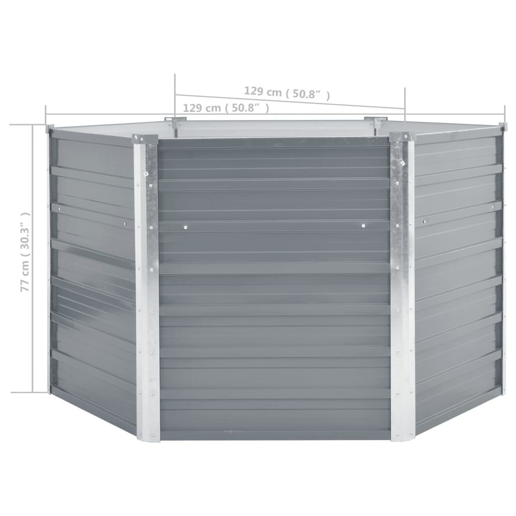 vidaXL حوض حديقة مرتفع فولاذ مجلفن 129×129×77 سم رمادي