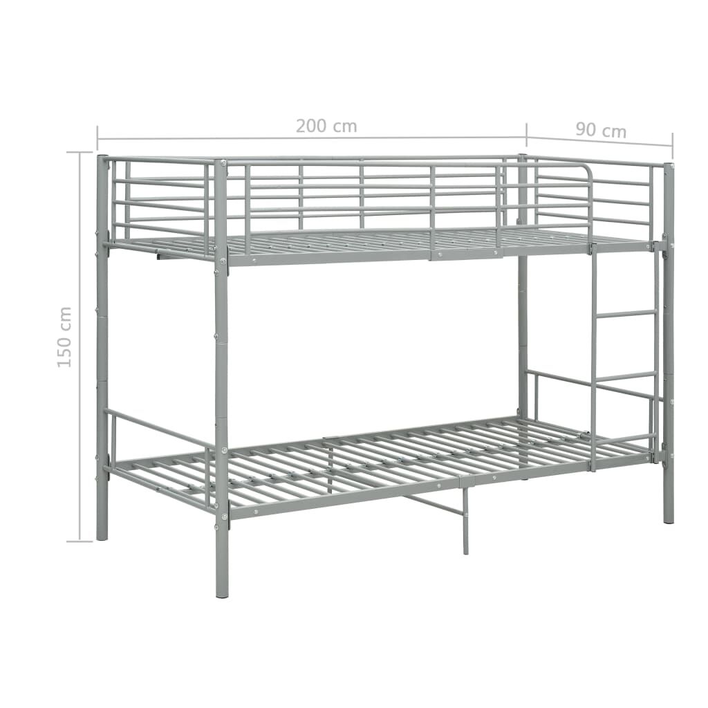 vidaXL سرير طابقين معدن رمادي 90×200 سم