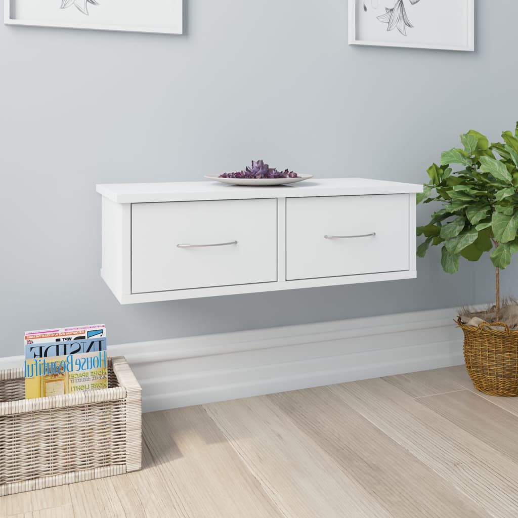 vidaXL رف درج جداري أبيض لامع جدًا 60×26×18.5 سم خشب صناعي