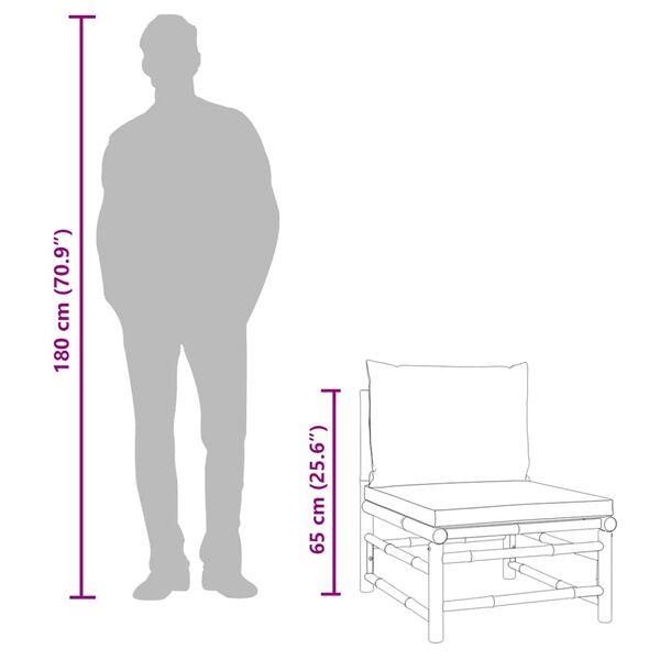 vidaXL أريكة حديقة وسطى مع وسائد رمادي فاتح خيزران