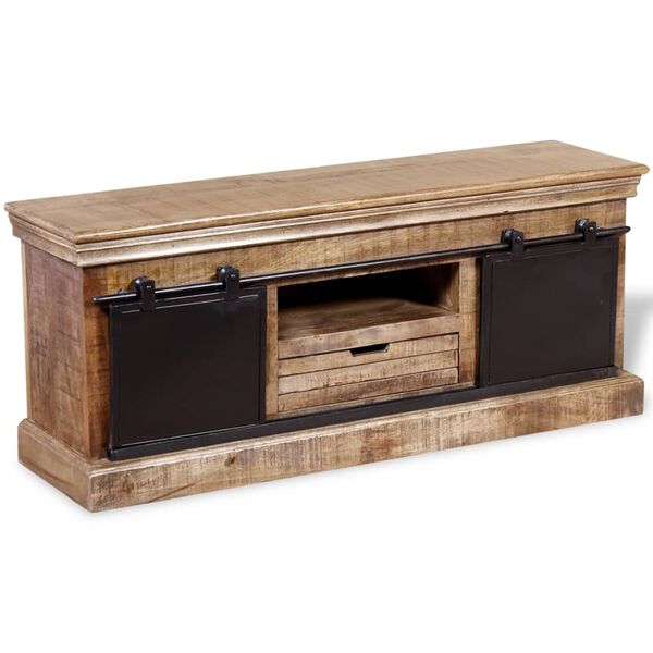 vidaXL خزانة تلفزيون مع 2 أبواب منزلقة خشب مانجو صلب 110×30×45 سم