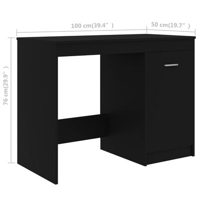 vidaXL مكتب أسود 100×50×76 سم خشب مضغوط