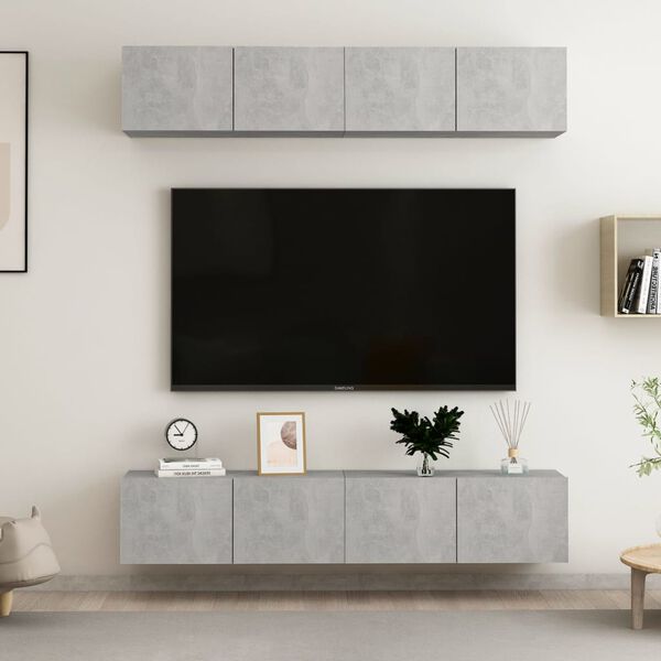 vidaXL خزانات تلفزيون 4 ق رمادي أسمنتي 80x30x30 سم خشب صناعي
