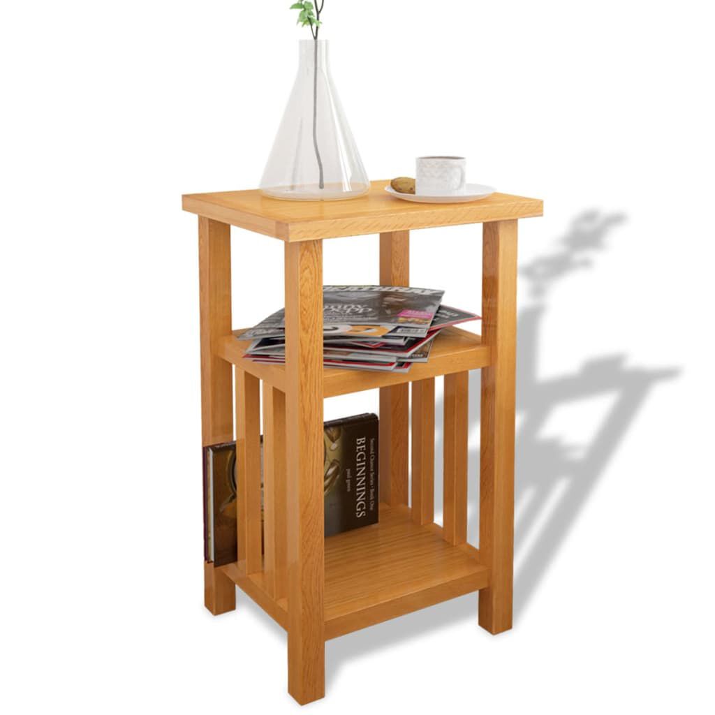 vidaXL طاولة جانبية مع رف مجلات 27×35×55 سم خشب بلوط صلب
