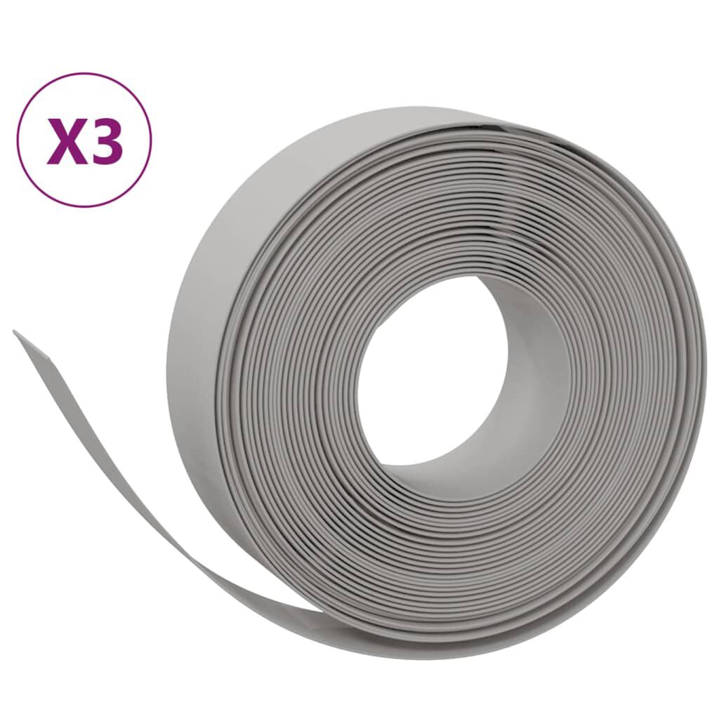 vidaXL سياجات حديقة 3 قطع لون رمادي 10 م 15 سم بولي إيثيلين