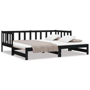 vidaXL سرير نهاري قابل للسحب خشب صنوبر صلب أسود 2&times;(90&times;200) سم
