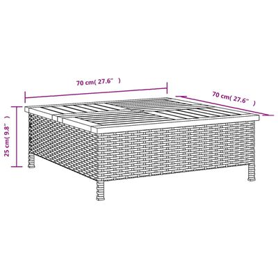 vidaXL طاولة حديقة لون أسود 25x70x70 سم روطان وخشب أكاسيا