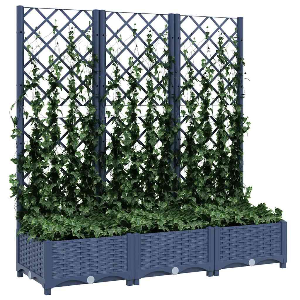 vidaXL حوض حديقة مع تعريشة أزرق رمادي 120×40×121.5 سم PP
