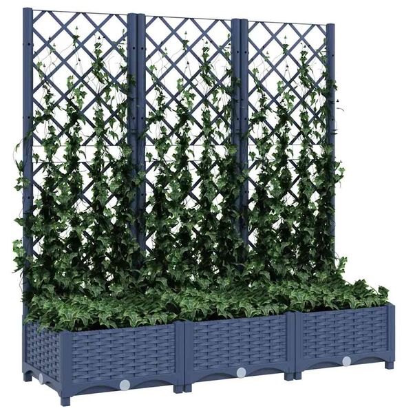 vidaXL حوض حديقة مع تعريشة أزرق رمادي 120×40×121.5 سم PP