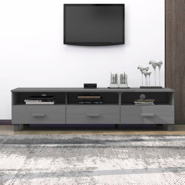 vidaXL خزانة تلفزيون رمادي داكن 158×40×40 سم خشب صنوبر صلب