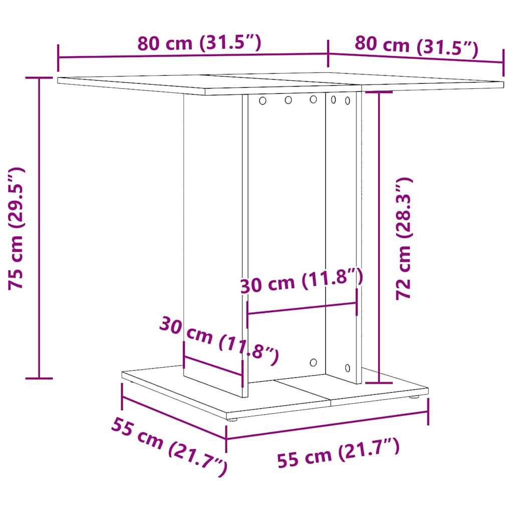 vidaXL طاولة طعام لون أبيض 80×80×75 سم خشب صناعي