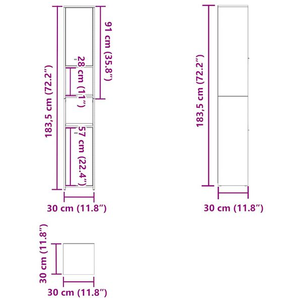 vidaXL خزانة حمام لون أسود 60×33×61 سم خشب صناعي