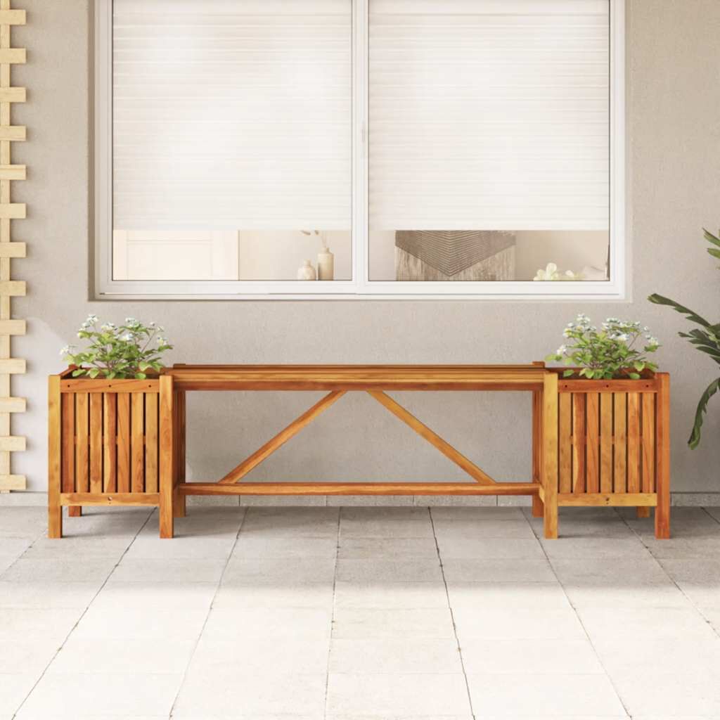 vidaXL مقعد حديقة مع 2 أحواض زرع 150×30×40 سم خشب أكاسيا صلب
