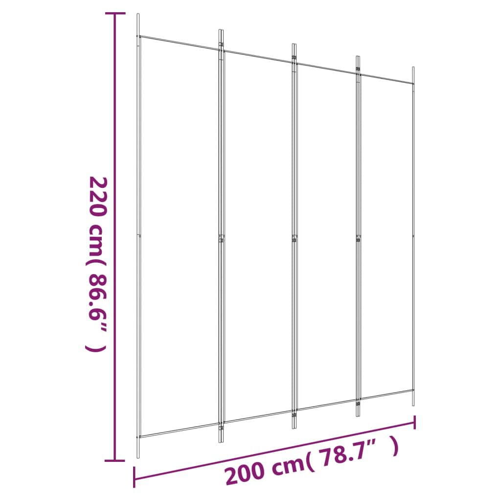 vidaXL مقسم غرفة 4-ألواح أبيض 200×220 سم قماش