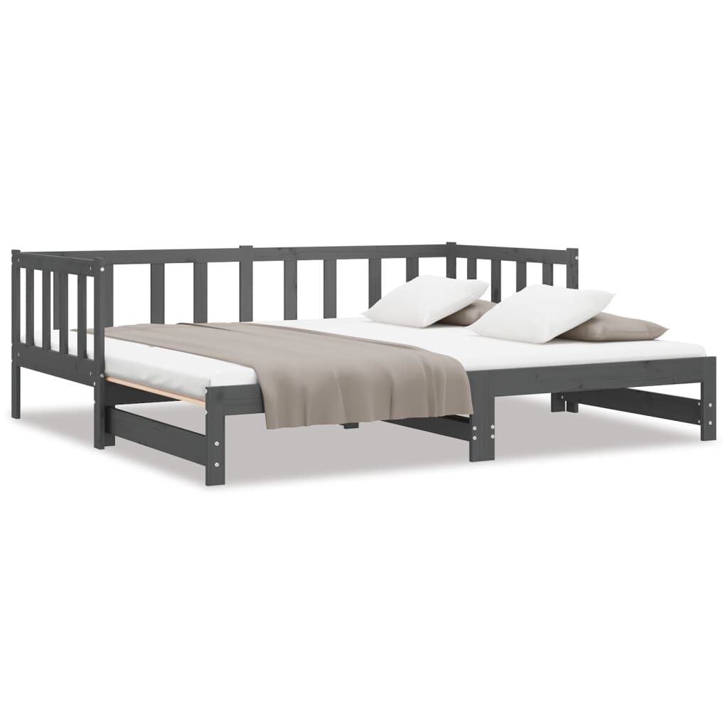 vidaXL سرير نهاري قابل للسحب خشب صنوبر صلب رمادي 2×(90×200) سم