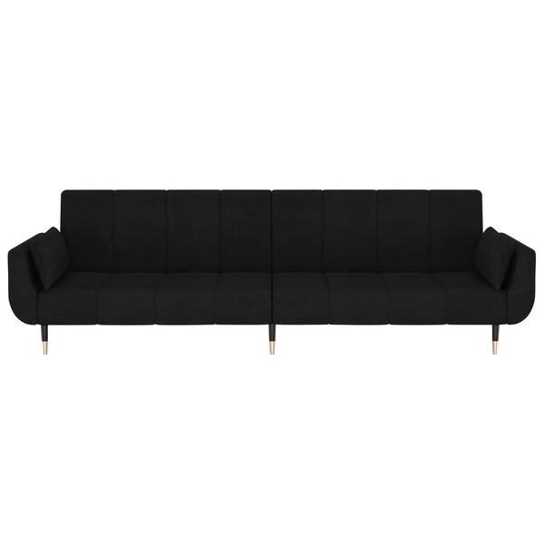 vidaXL أريكة سرير بمقعدين ومخدتين لون أسود مخمل