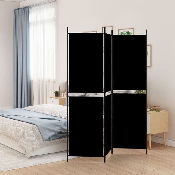 vidaXL مقسم غرفة 3-ألواح أسود 150×200 سم قماش