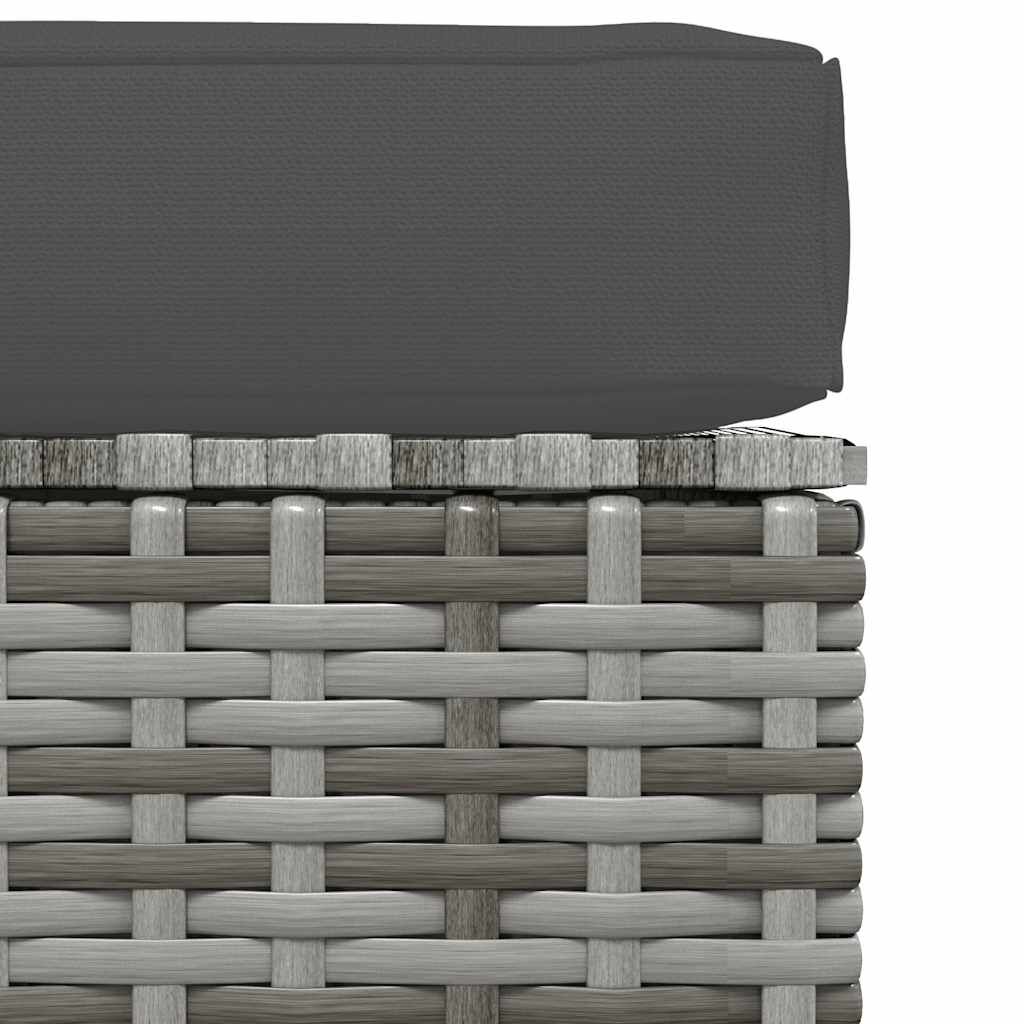 vidaXL مسند قدم حديقة مع وسادة رمادي 70×70×30 سم بولي روطان