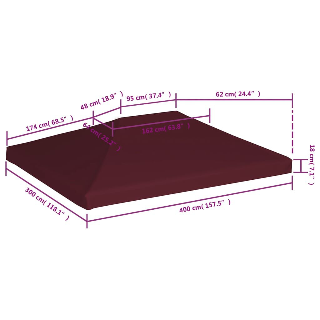 vidaXL غطاء جازيبو علوي 310 جم/م² 3×4 م أحمر بوردو