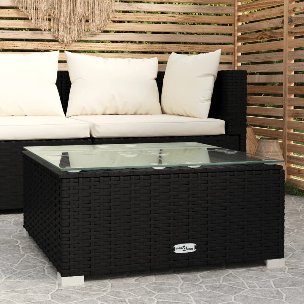 vidaXL طاولة قهوة للحديقة أسود 60×60×30 سم بولي روطان وزجاج