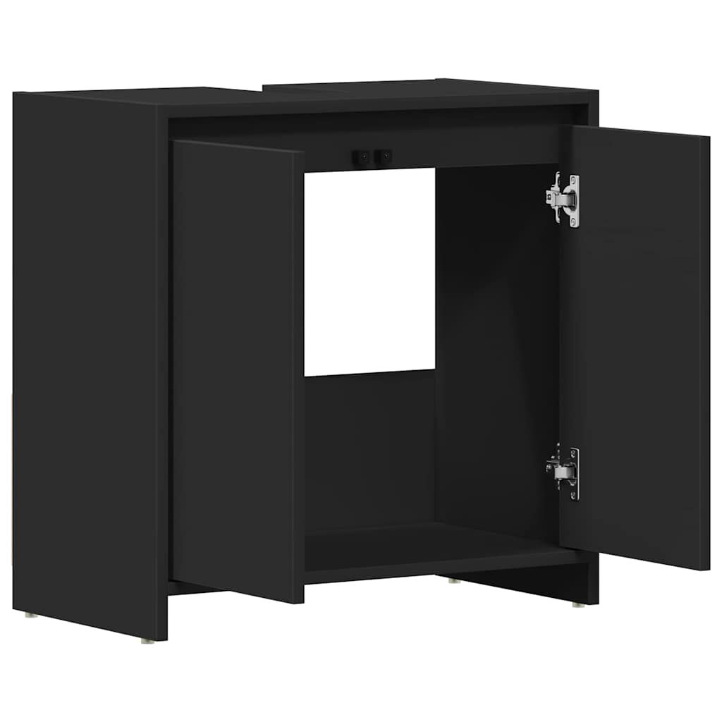 vidaXL خزانة حمام لون أسود 60×33×61 سم خشب صناعي