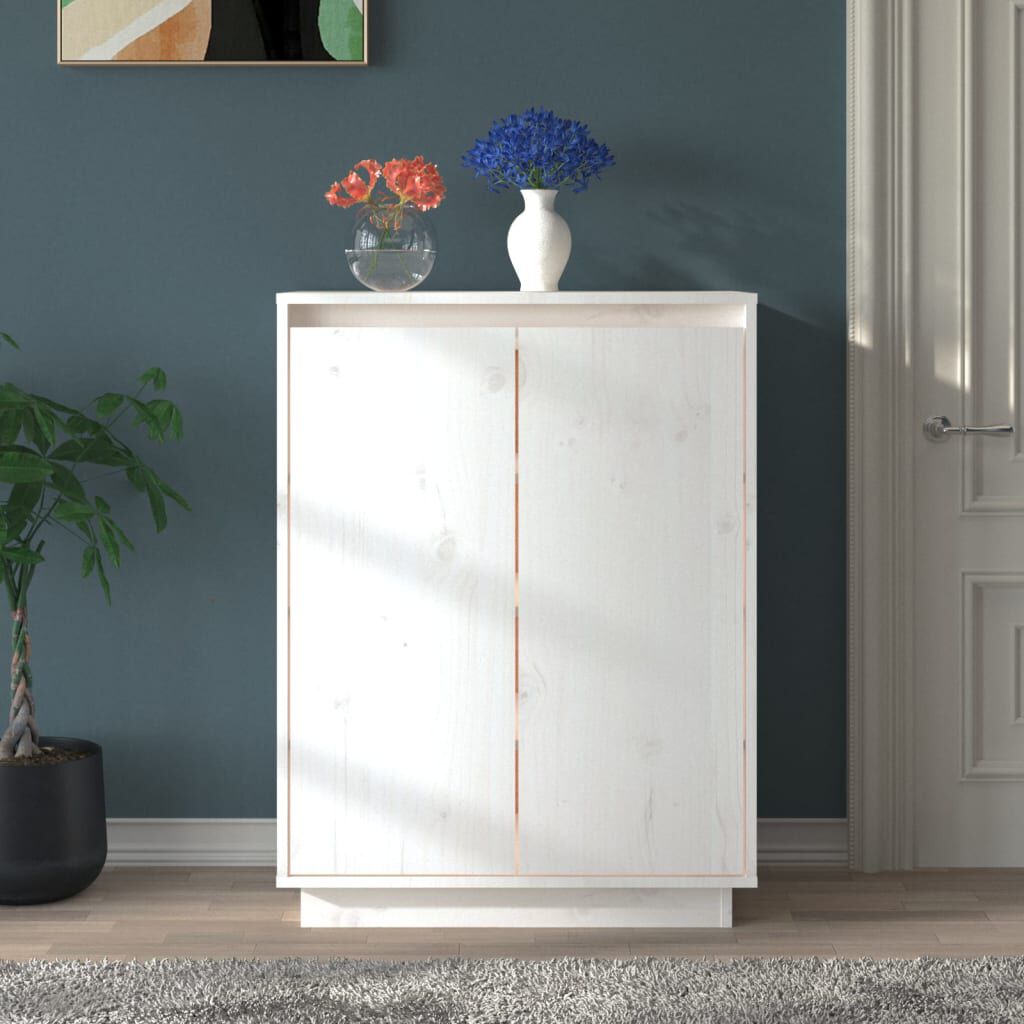 vidaXL خزانة أحذية لون أبيض 80x35x60 سم خشب صنوبر صلب