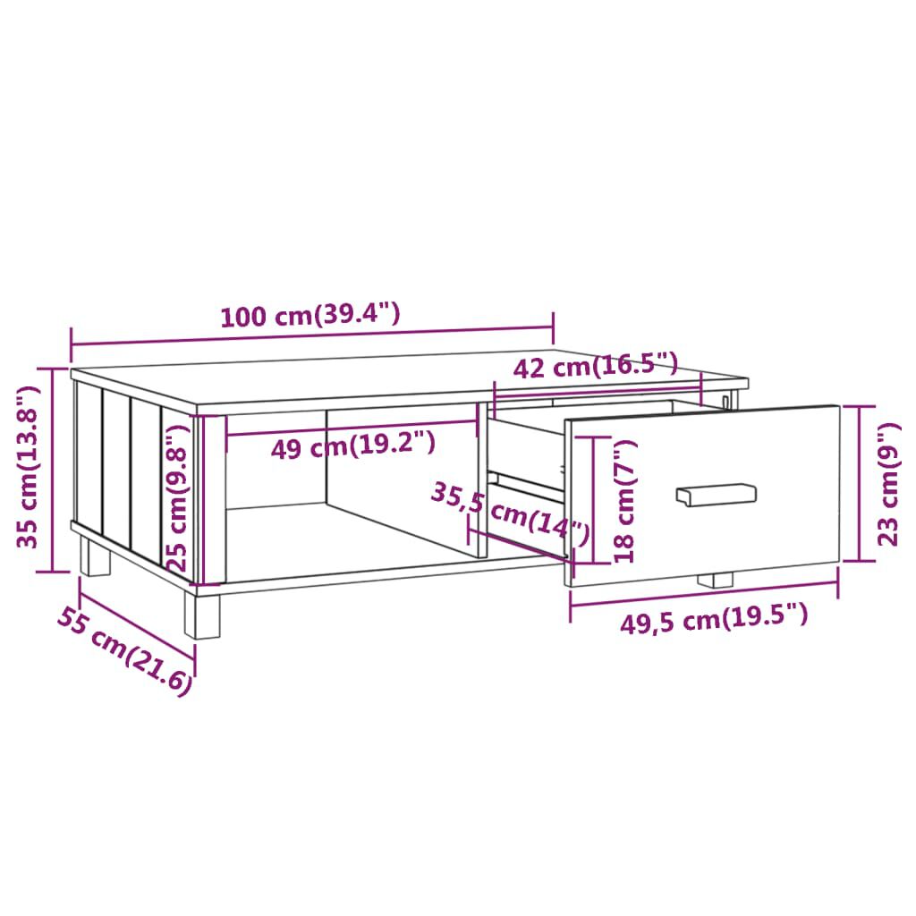 vidaXL طاولة قهوة رمادي فاتح 100×55×35 سم خشب صنوبر صلب