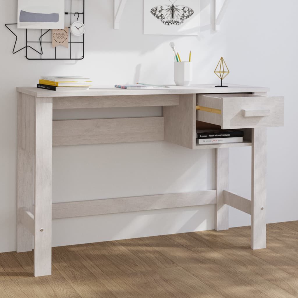 vidaXL مكتب أبيض 110×40×75 سم خشب صنوبر صلب