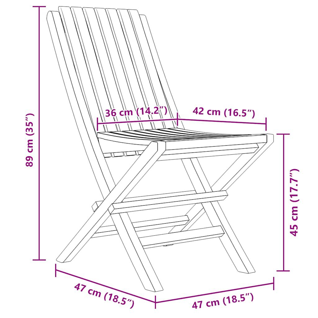 vidaXL كراسي حديقة قابلة للطي 4 ق 47x47x89 سم خشب ساج صلب