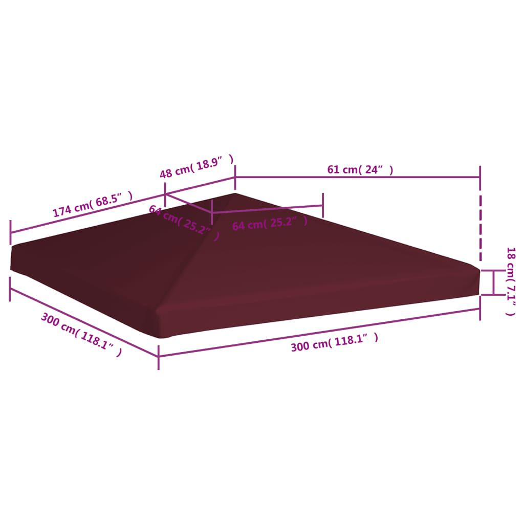 vidaXL غطاء جازيبو علوي 310 جم/م² 3×3 م أحمر بوردو