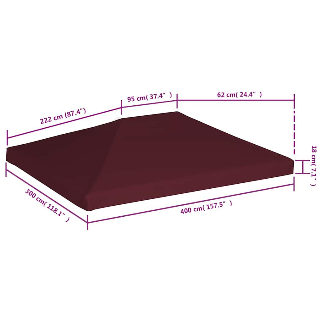vidaXL غطاء جازيبو علوي 310 جم/م² 3×4 م أحمر بوردو
