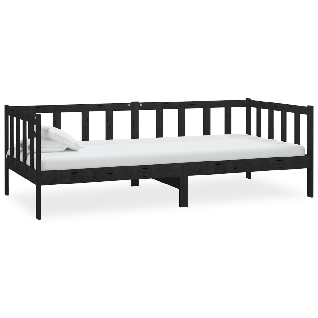 vidaXL سرير نهاري خشب صنوبر صلب أسود 90×200 سم