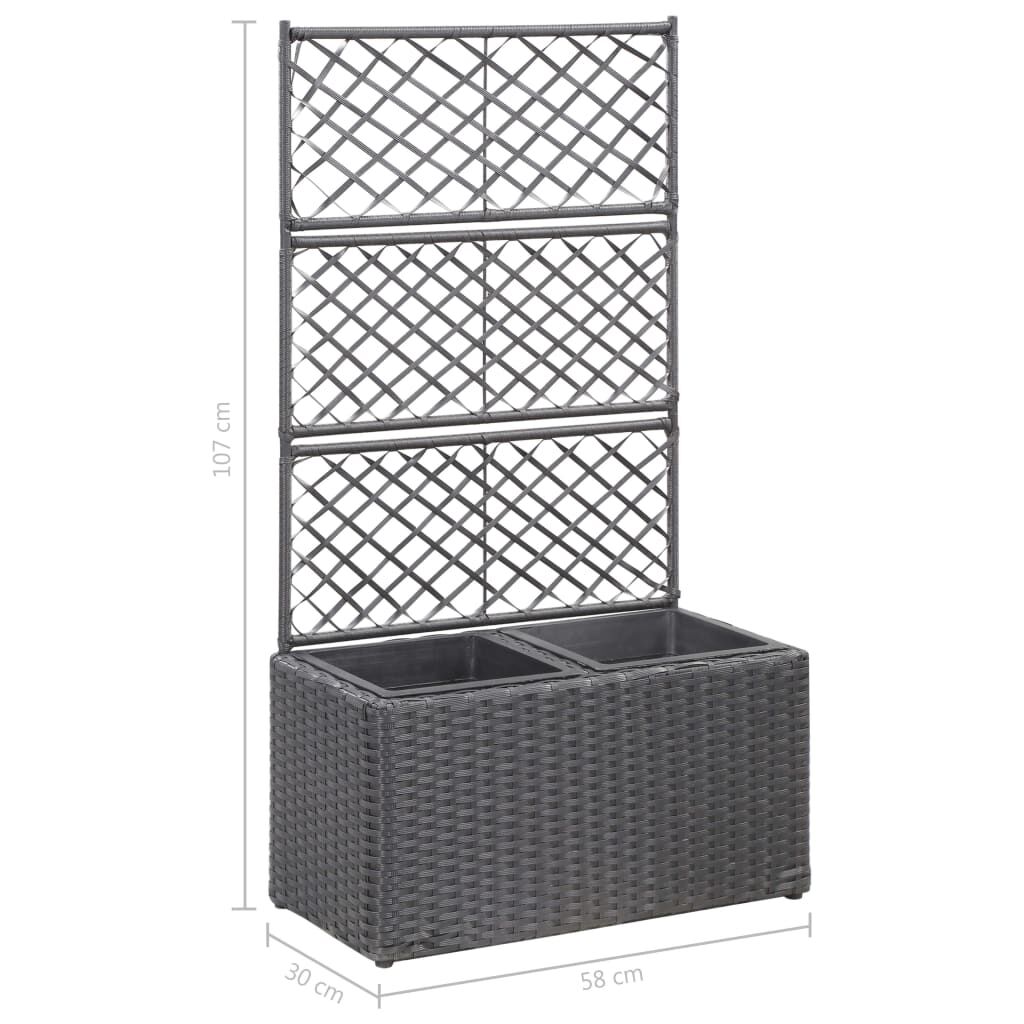 حوض تعريشة زراعي مرتفع مع 2 أصائص 107x30x58 سم بولي روطان أسود