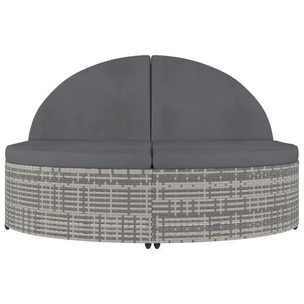 vidaXL كرسي تشمس يتسع لشخصين مع وسائد بولي روطان رمادي