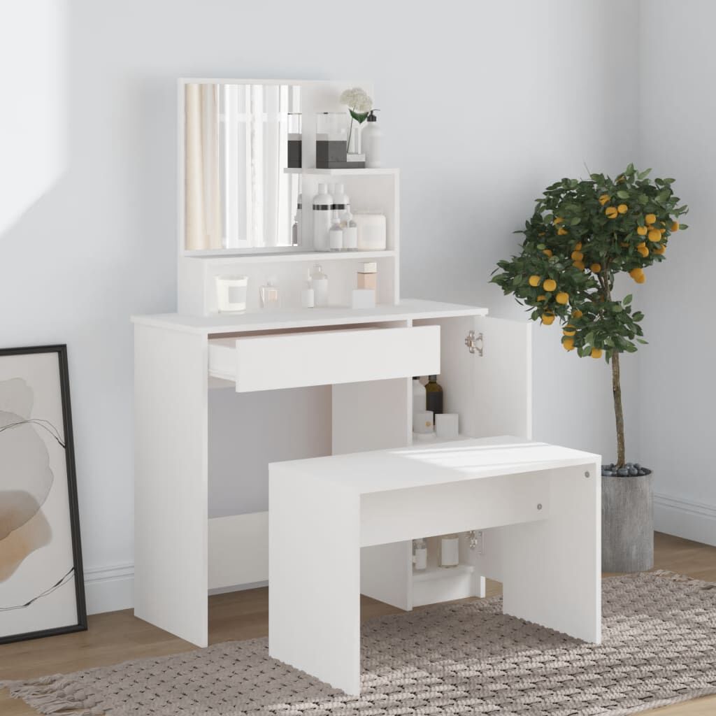 vidaXL طاولة تسريحة مع مرآة أبيض 86.5x35x136 سم